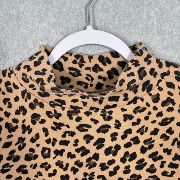 Croft Barrow Turtleneck Women 1X Tan Animal Leopard Cotton Mock Shirt Base Layer - Picture 3 of 9